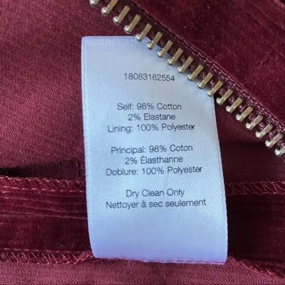 NWT Veronica Beard Orial Burgundy Red Corduroy Zip Front Mini Dress Size 8